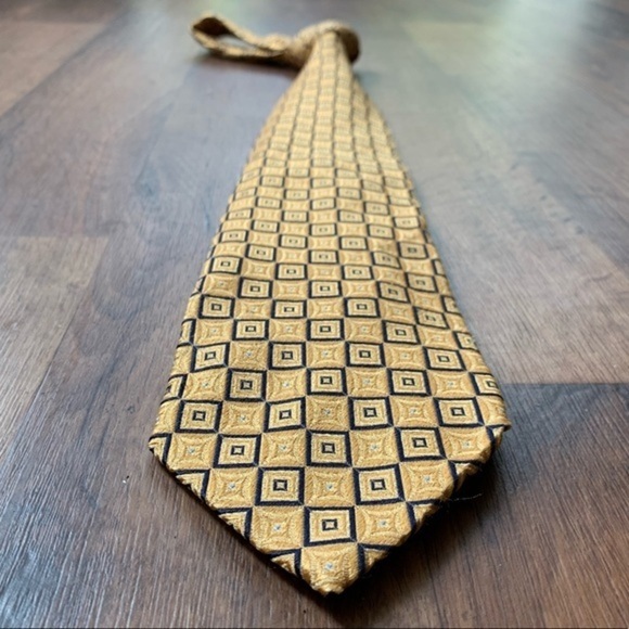 Faconnable Gold & Blue Geometric Tie - Picture 4 of 6